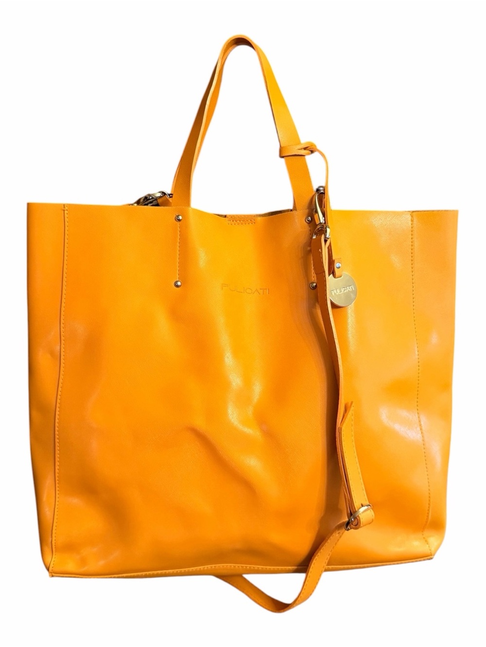 Pulicati Orange Large Leather Tote Made in Italy NWT